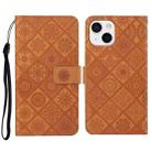 For iPhone 14 Ethnic Style Embossed Pattern Leather Phone Case (Brown) - 1