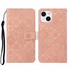 For iPhone 14 Ethnic Style Embossed Pattern Leather Phone Case (Pink) - 1