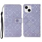 For iPhone 14 Ethnic Style Embossed Pattern Leather Phone Case (Purple) - 1