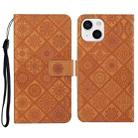 For iPhone 14 Plus Ethnic Style Embossed Pattern Leather Phone Case (Brown) - 1