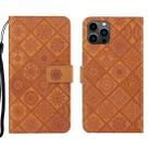 For iPhone 14 Pro Ethnic Style Embossed Pattern Leather Phone Case(Brown) - 1