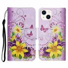 For iPhone 14 3D Colored Drawing Flip Leather Phone Case (Yellow Flowers) - 1