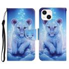 For iPhone 14 3D Colored Drawing Flip Leather Phone Case (Leopard) - 1