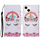 For iPhone 14 3D Colored Drawing Flip Leather Phone Case (Crown Unicorn) - 1