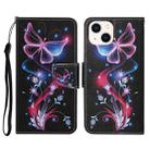 For iPhone 14 Plus 3D Colored Drawing Flip Leather Phone Case (Fluorescent Butterfly) - 1