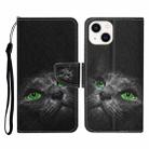 For iPhone 14 Plus 3D Colored Drawing Flip Leather Phone Case (Black Cat) - 1