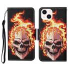 For iPhone 14 Plus 3D Colored Drawing Flip Leather Phone Case (Flame Skull) - 1