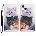 For iPhone 14 Plus 3D Colored Drawing Flip Leather Phone Case (3 cats) - 1