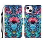 For iPhone 14 Plus 3D Colored Drawing Flip Leather Phone Case (Mandala) - 1