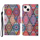 For iPhone 14 Plus 3D Colored Drawing Flip Leather Phone Case (Rhombus Totem) - 1