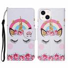 For iPhone 14 Plus 3D Colored Drawing Flip Leather Phone Case (Crown Unicorn) - 1