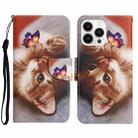 For iPhone 14 Pro 3D Colored Drawing Flip Leather Phone Case(Butterfly Cat) - 1