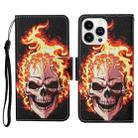 For iPhone 14 Pro Max 3D Colored Drawing Flip Leather Phone Case (Flame Skull) - 1