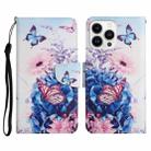 For iPhone 14 Pro Max 3D Colored Drawing Flip Leather Phone Case (Purple butterfly) - 1