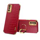 For Samsung Galaxy A13 5G 6D Electroplating Crocodile Texture Phone Case With Holder(Red) - 1
