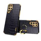 For Samsung Galaxy S22 Ultra 5G 6D Electroplating Crocodile Texture Phone Case With Holder(Black) - 1