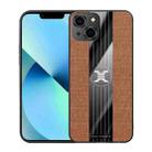 For iPhone 14 XINLI Stitching Cloth Texture Phone Case (Brown) - 1