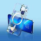 For iPhone 14 Plus Flower Frosted MagSafe Phone Case (Blue Flower) - 1