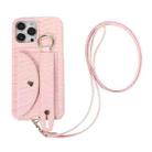 For iPhone 13 Functional Card Bag PC Phone Case with Ring & Lanyard(Pink) - 1