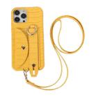 For iPhone 13 Functional Card Bag PC Phone Case with Ring & Lanyard(Yellow) - 1
