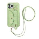 For iPhone 13 Pro Functional Card Bag PC Phone Case with Ring & Lanyard (Green) - 1