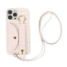 For iPhone 13 Pro Functional Card Bag PC Phone Case with Ring & Lanyard (White) - 1