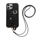 For iPhone 12 Functional Card Bag PC Phone Case with Ring & Lanyard(Black) - 1