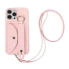 For iPhone 12 Pro Functional Card Bag PC Phone Case with Ring & Lanyard(Pink) - 1