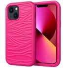 For iPhone 14 Wave Pattern 3 in 1 Silicone + PC Shockproof Phone Case (Hot Pink) - 1