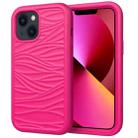 For iPhone 14 Plus Wave Pattern 3 in 1 Silicone + PC Shockproof Phone Case (Hot Pink) - 1