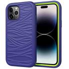For iPhone 14 Pro Wave Pattern 3 in 1 Silicone + PC Shockproof Phone Case(Navy+Olivine) - 1