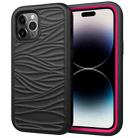 For iPhone 14 Pro Wave Pattern 3 in 1 Silicone + PC Shockproof Phone Case(Black+Hot Pink) - 1