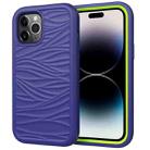 For iPhone 14 Pro Max Wave Pattern 3 in 1 Silicone + PC Shockproof Phone Case (Navy+Olivine) - 1