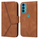 For Motorola Moto E20 / E30 / E40 Embossing Stripe RFID Leather Phone Case(Brown) - 1