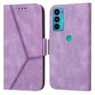 For Motorola Moto E20 / E30 / E40 Embossing Stripe RFID Leather Phone Case(Purple) - 1