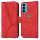 For Motorola Moto E20 / E30 / E40 Embossing Stripe RFID Leather Phone Case(Red) - 1