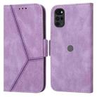 For Motorola Moto G22 Embossing Stripe RFID Leather Phone Case(Purple) - 1