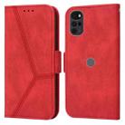 For Motorola Moto G22 Embossing Stripe RFID Leather Phone Case(Red) - 1