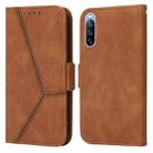 For Sony Xperia 10 III Embossing Stripe RFID Leather Phone Case(Brown) - 1