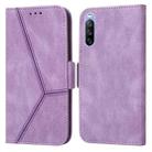 For Sony Xperia 10 III Embossing Stripe RFID Leather Phone Case(Purple) - 1