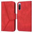 For Sony Xperia 10 III Embossing Stripe RFID Leather Phone Case(Red) - 1