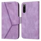 For Sony Xperia 10 IV Embossing Stripe RFID Leather Phone Case(Purple) - 1