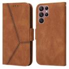 For Samsung Galaxy S22 Ultra 5G Embossing Stripe RFID Leather Phone Case(Brown) - 1