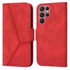 For Samsung Galaxy S22 Ultra 5G Embossing Stripe RFID Leather Phone Case(Red) - 1