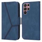 For Samsung Galaxy S22 Ultra 5G Embossing Stripe RFID Leather Phone Case(Blue) - 1