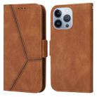 For iPhone 14 Pro Max Embossing Stripe RFID Leather Phone Case (Brown) - 1