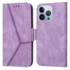 For iPhone 14 Pro Max Embossing Stripe RFID Leather Phone Case (Purple) - 1