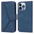 For iPhone 14 Pro Max Embossing Stripe RFID Leather Phone Case (Blue) - 1