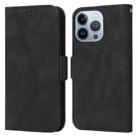 For iPhone 14 Pro Max Embossing Stripe RFID Leather Phone Case (Black) - 1