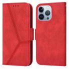 For iPhone 14 Pro Embossing Stripe RFID Leather Phone Case(Red) - 1